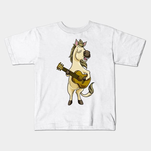 Comic horse playing guitar Kids T-Shirt by Modern Medieval Design